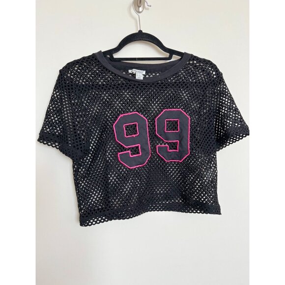 Forever 21 Black Caged "99" Cropped Top - Size Medium - Picture 2 of 6